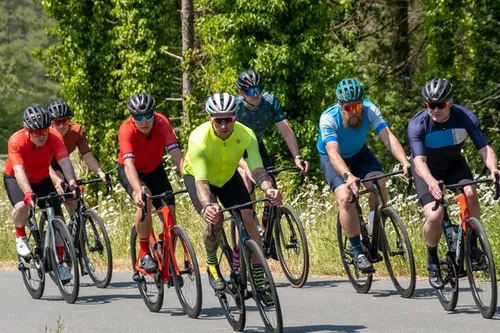 group of road cyclists in the summer