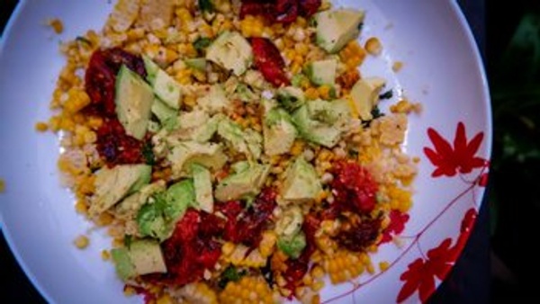 Barbecued Corn Salad with Roasted Tomatoes &amp; Avocado
