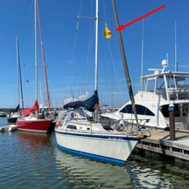 Sv Eloxy docked at Erie Yacht Club with Award Flag flying