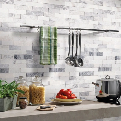 alaska gray multi finish stacked stone panels backsplash