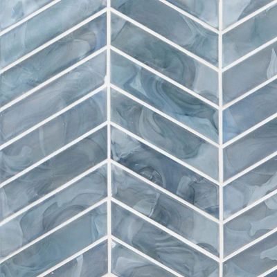 Glass Blue Shimmer Chevron in Blue Glass  Pattern Tile