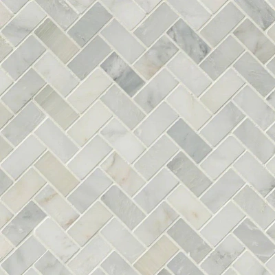 Arabescato Carrara Herringbone in White-Cool Marble Honed Tile
