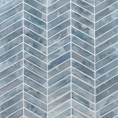 Glass Blue Shimmer Chevron in Blue Glass  Pattern Tile