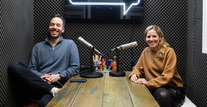 Philipp Westermeyer und Sarah Müller nach der Aufnahme des OMR Podcasts