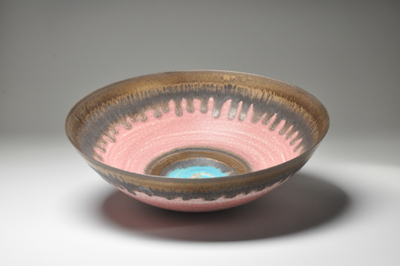 Photograph: Pink and bronze glazed porcelain bowl  (2019) by Peter Wills