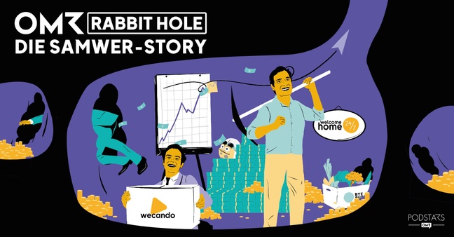 "OMR Rabbit Hole: Die Samwer Story" – der neue Storytelling-Podcast von OMR. Illustration: Simon Badt