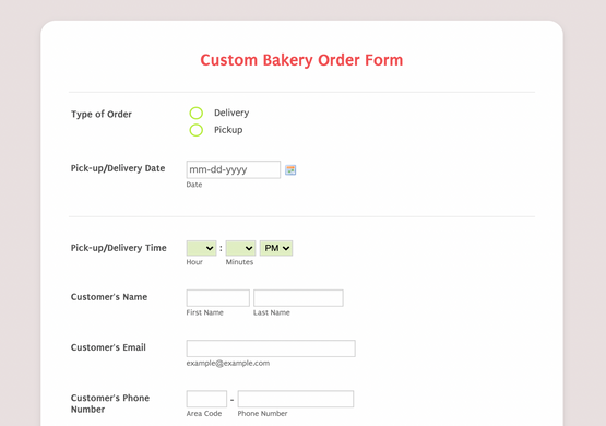 Clean and Simple Bakery Order Form
