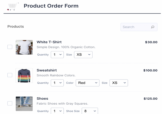 Editable Product Order Form