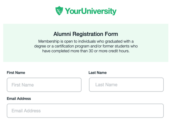 Alumni Registration Form for College