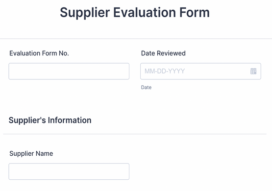 Supplier Performance Assessment Form Template