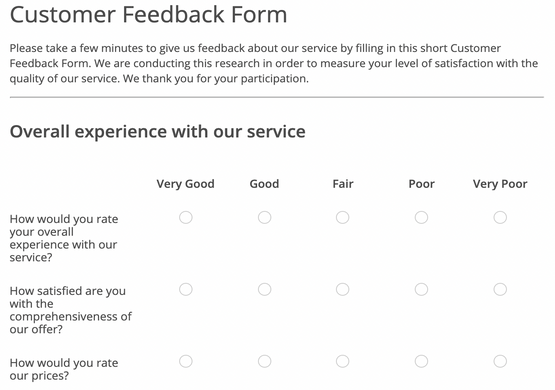 Client Experience Feedback Form