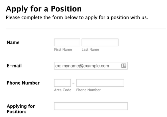 Example of Online Job Application Form