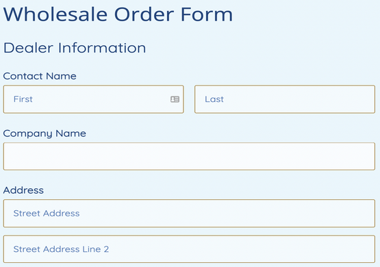 Wholesale Product Order Form