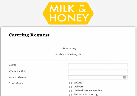 Online Order Form for Catering