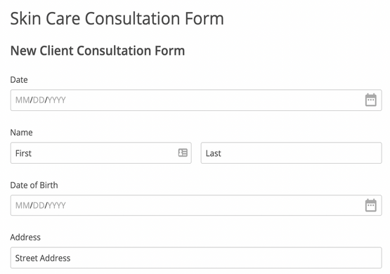 New Client Form For Skin Care Consultation