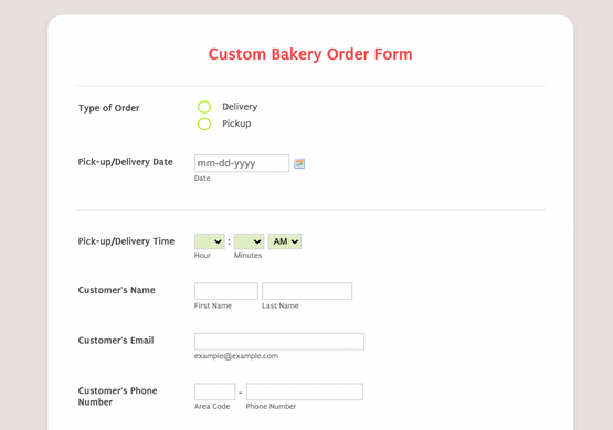 Free Order Form for Custom Cakes