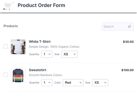 Online Customer Order Form