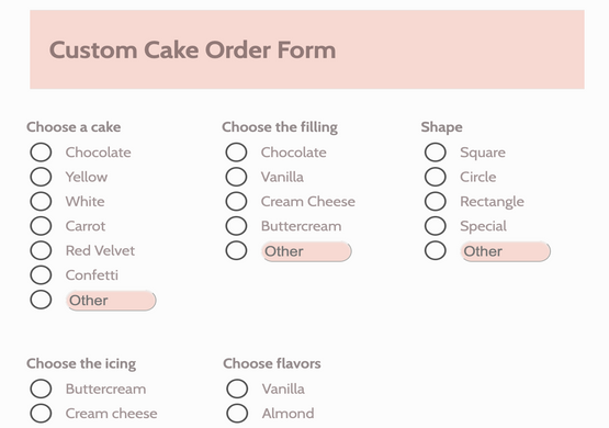 Simple Order Form For a Cake Shop
