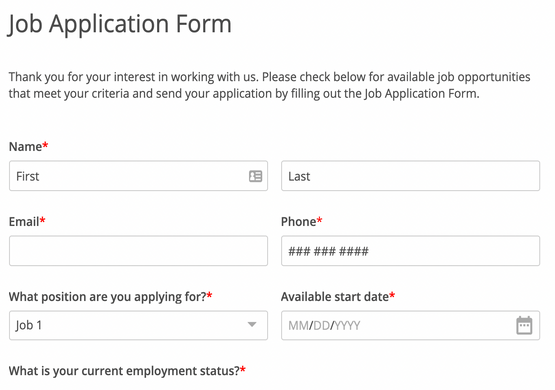 Simple Application Form For a Job