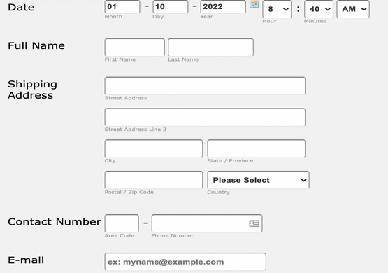 Retail Shipping Order Form