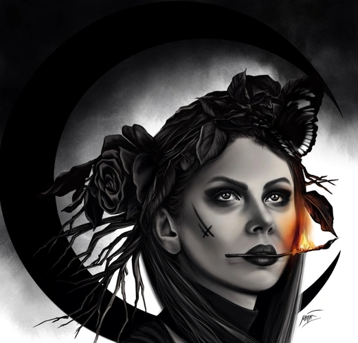 Digital art - Black & white portrait of woman in Procreate