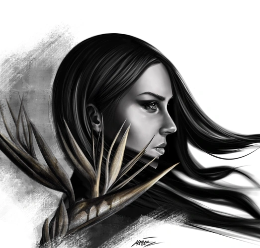 Digital art - Black & white portrait of woman in Procreate