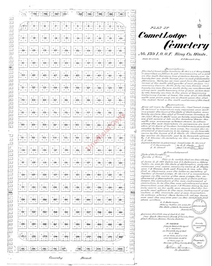 Plat of Comet Lodge Cemetery, 1895