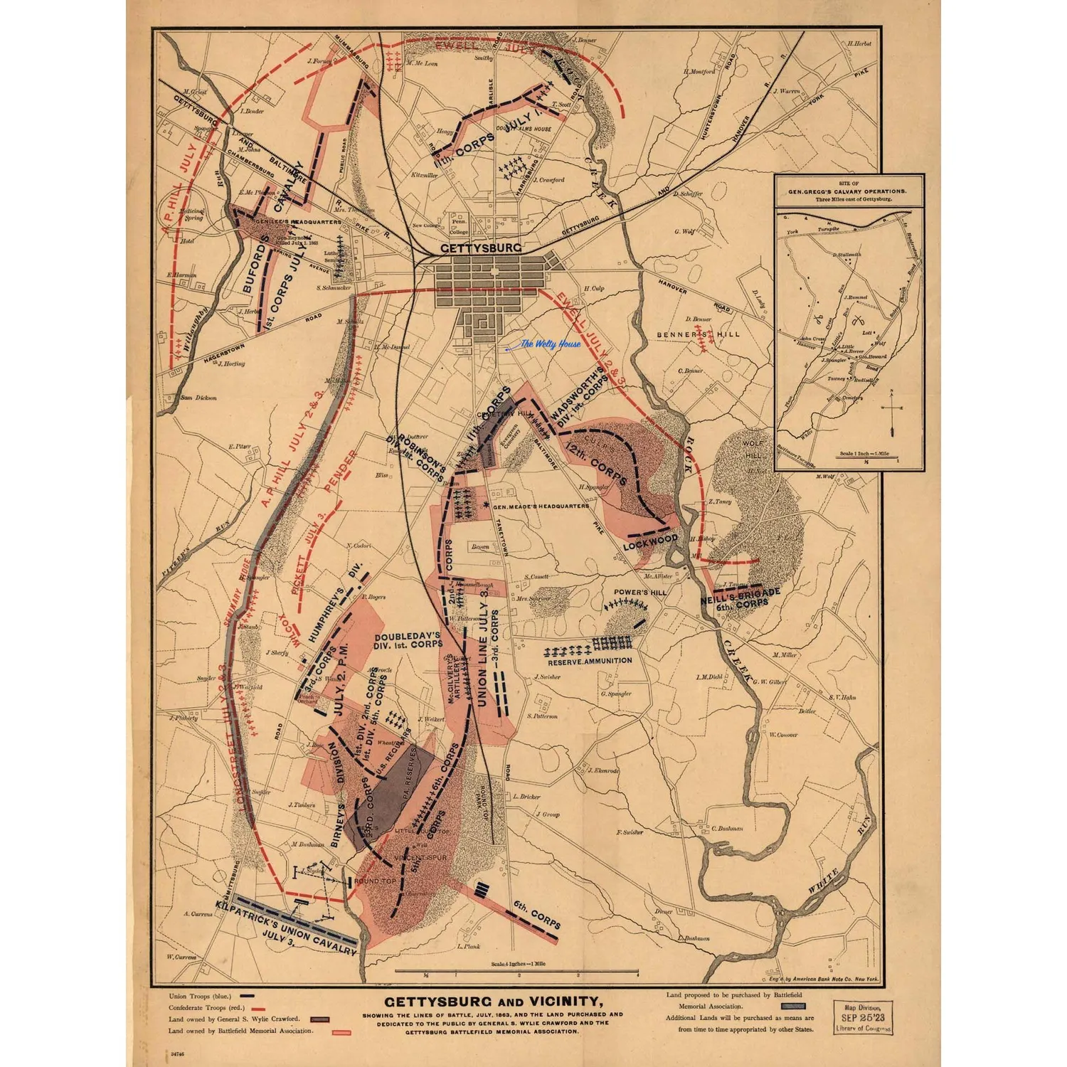 Map of the Battle of Gettysburg with location of the Welty House