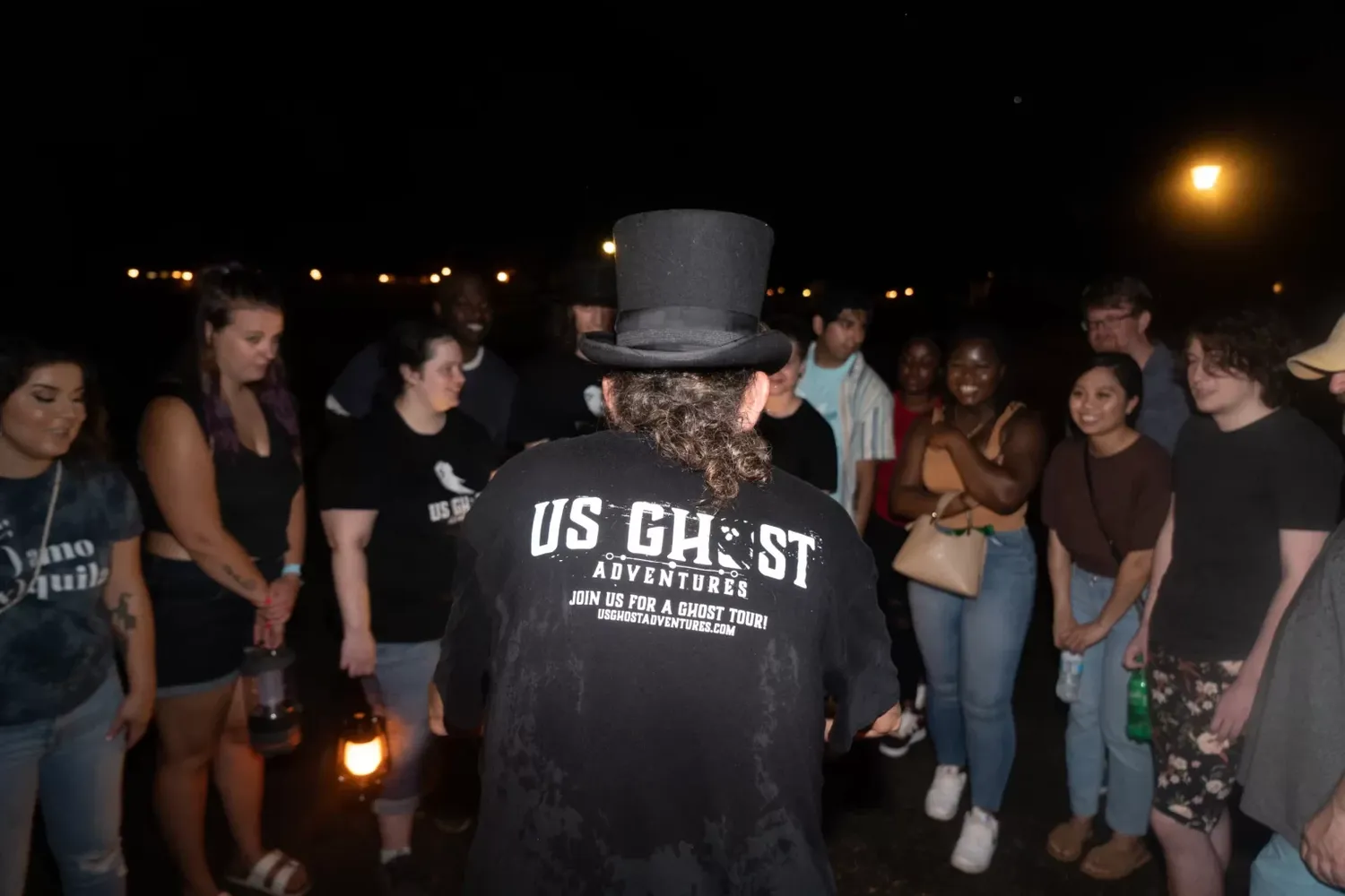 New Orleans Ghosts tour guide and group