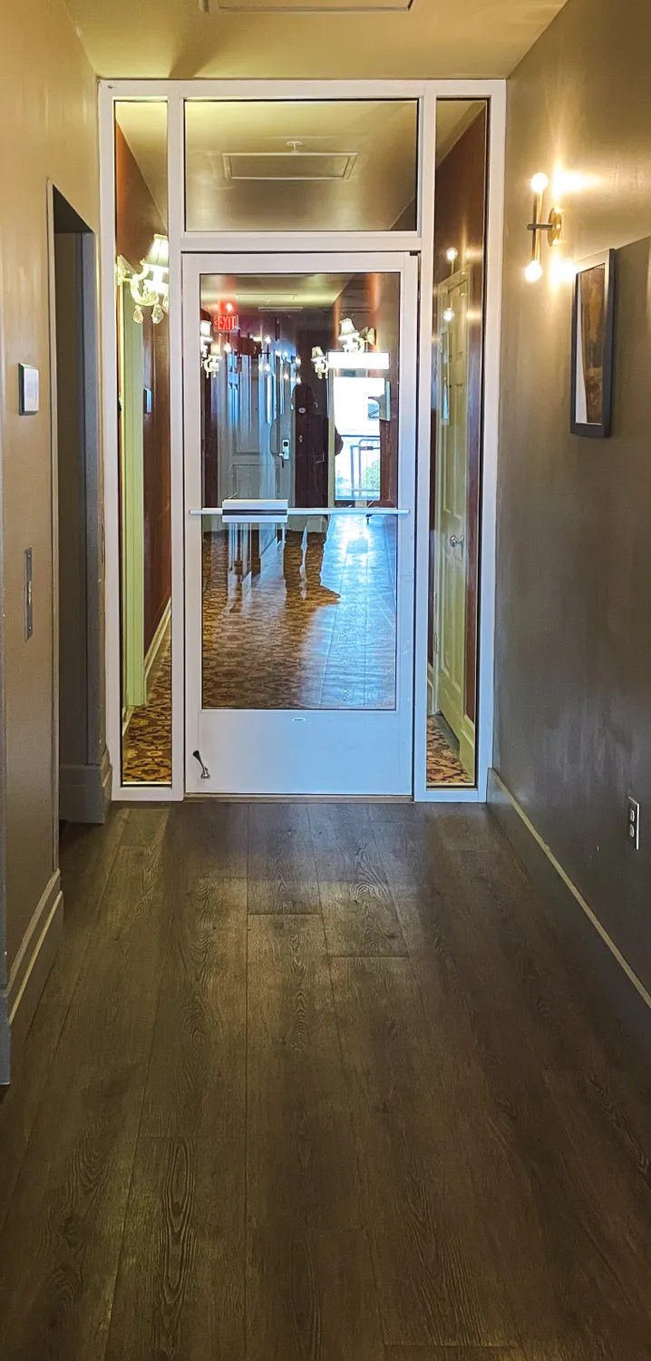 hallway to the Lilac Room on the 6th floor of the Landmark Inn