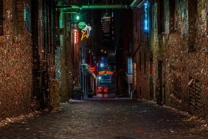 Post Alley gum wall at night