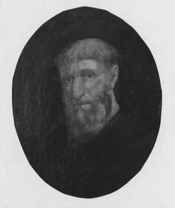 B&W photo of a painting of Father Antonio de Sedella (also known as Père Antoine)