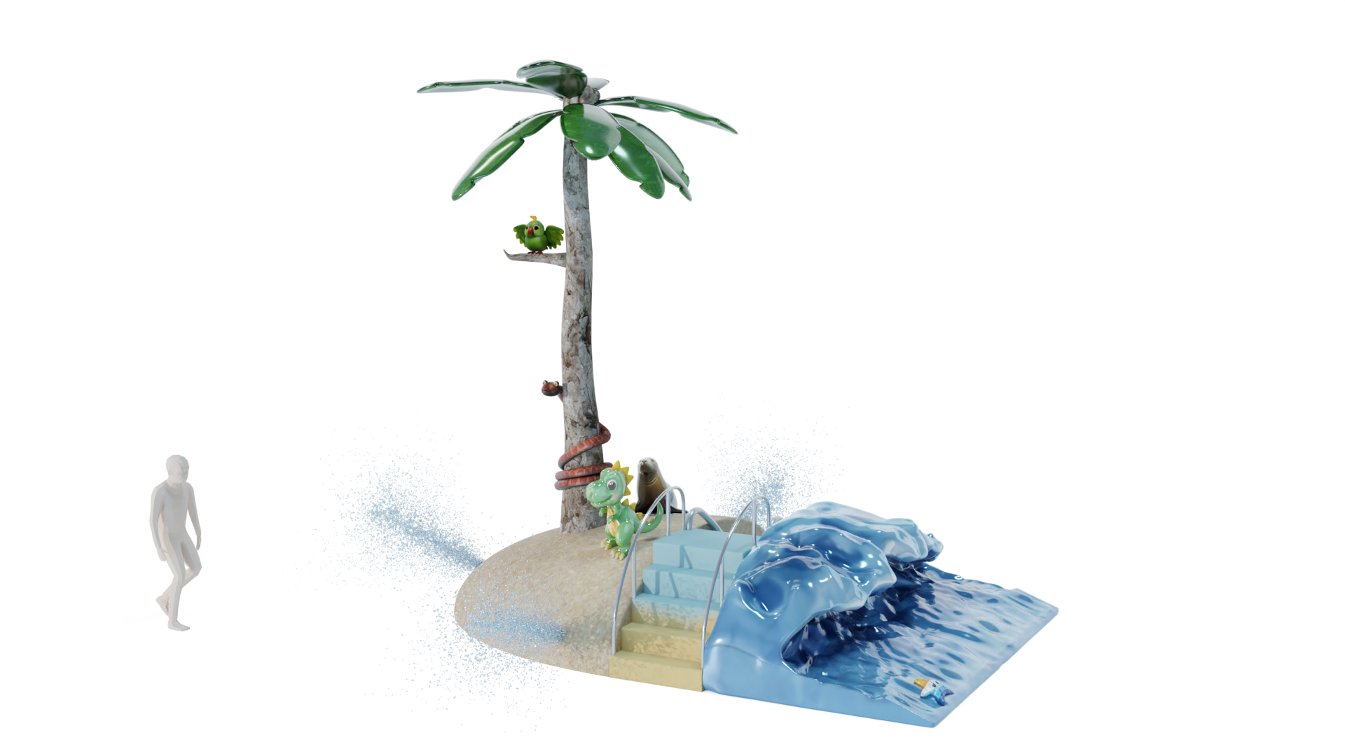 Grande île palmier vague