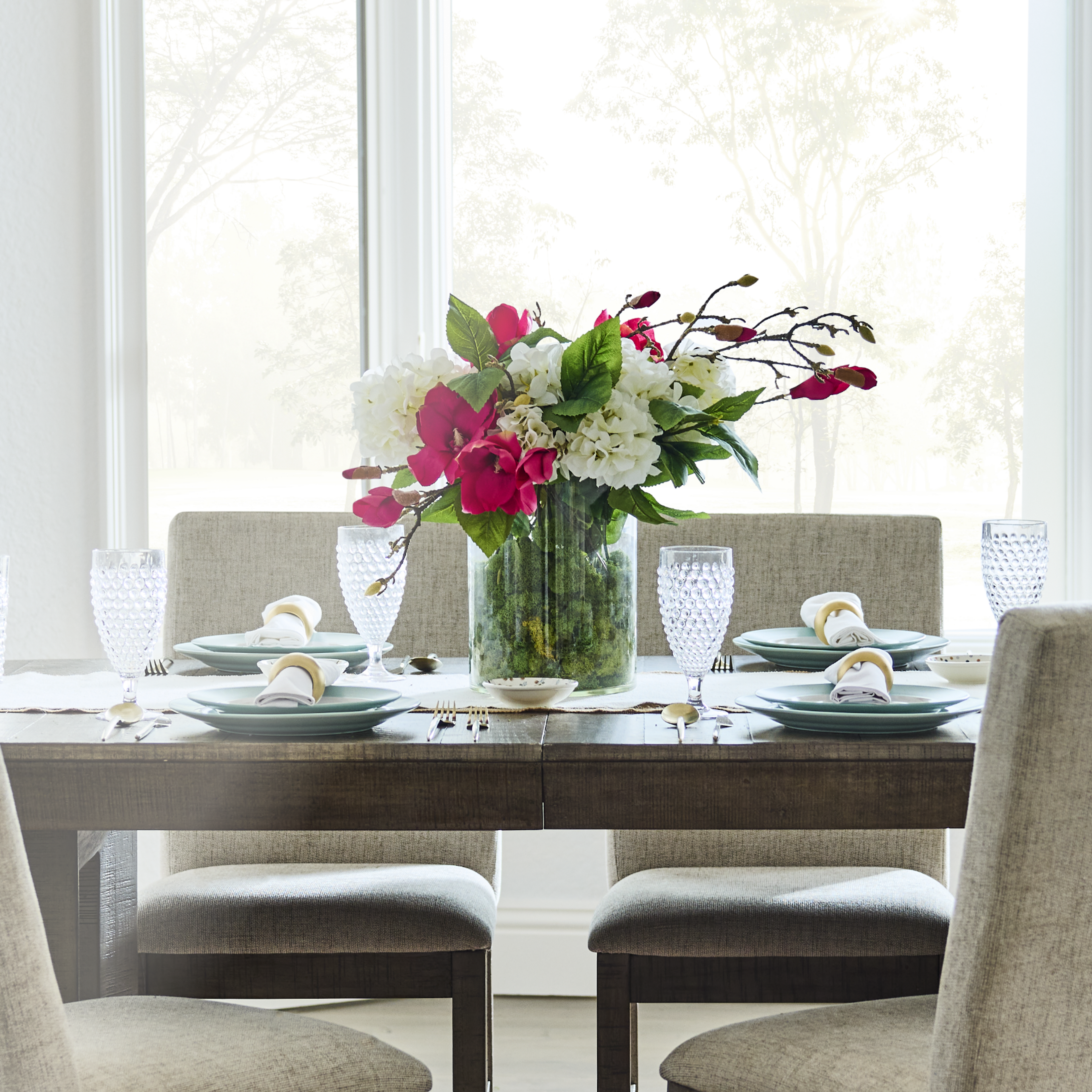 dining table with floral arrangement 