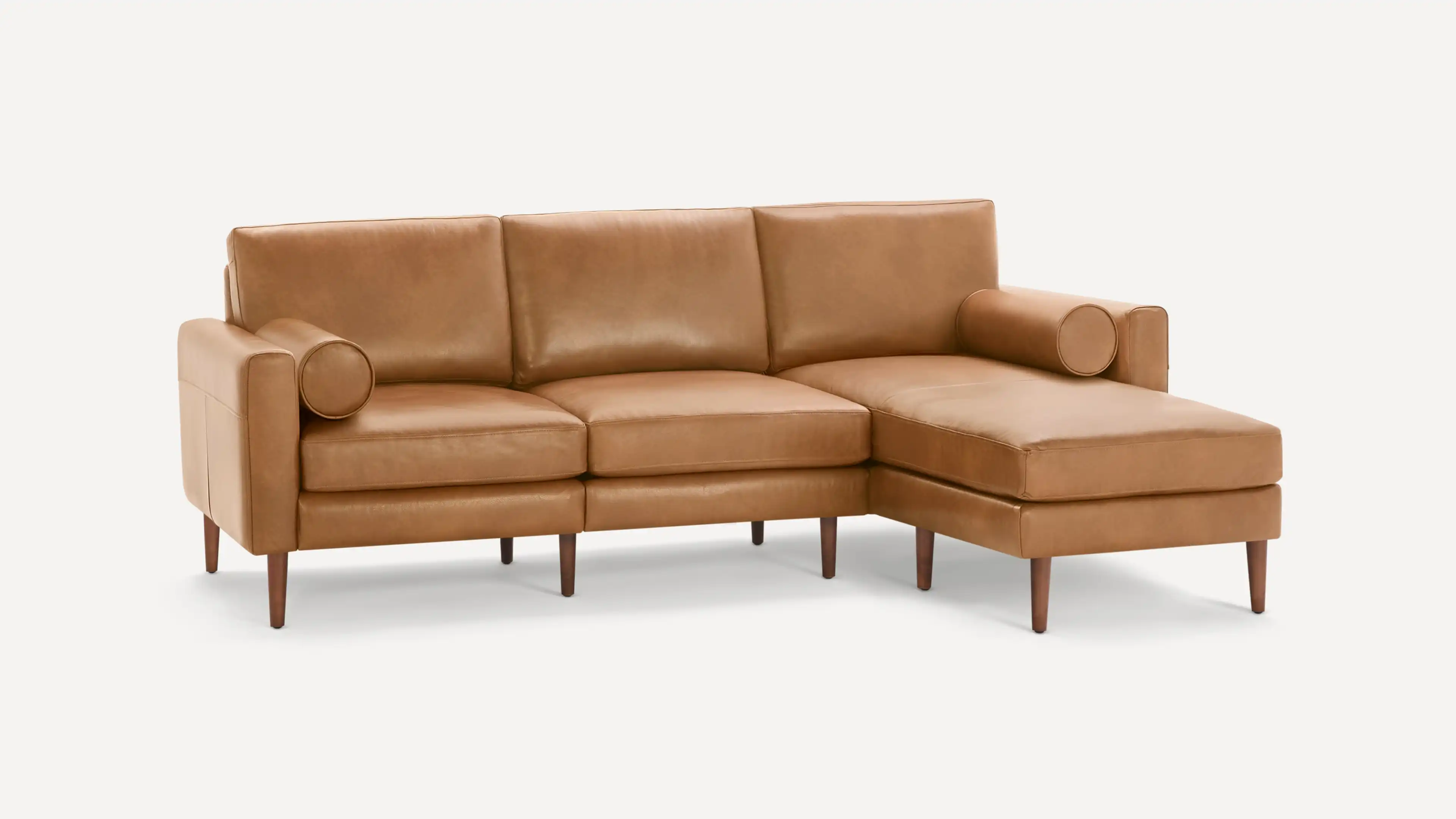 Burrow Modular Nomad Leather Sectional Sofa in Camel Walnut Legs