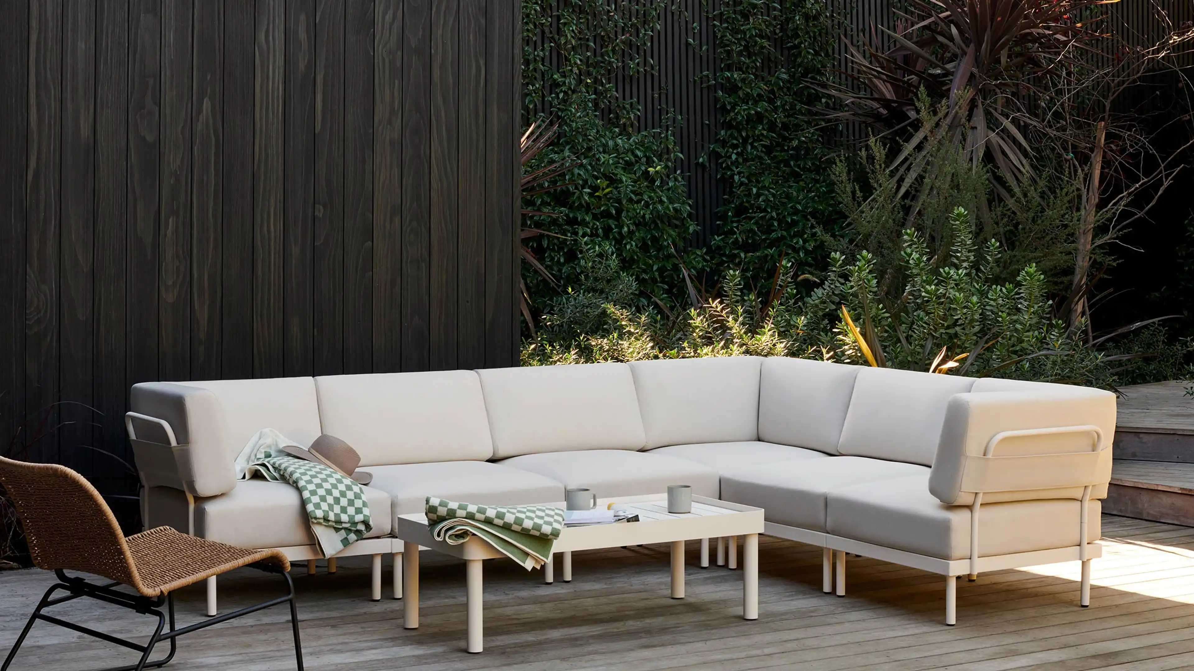 Relay Outdoor 6-Piece Armless Sectional, Chair, & Coffee Table Set