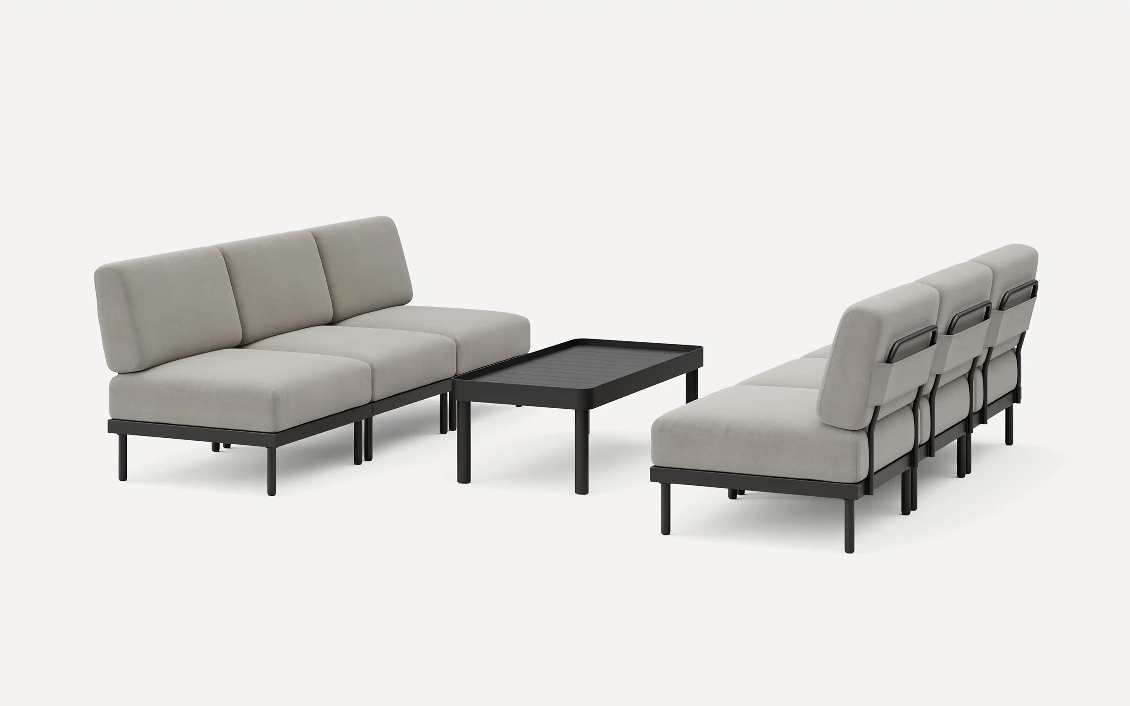 Two Relay Outdoor 3-Piece Armless Sofas & Coffee Table Set