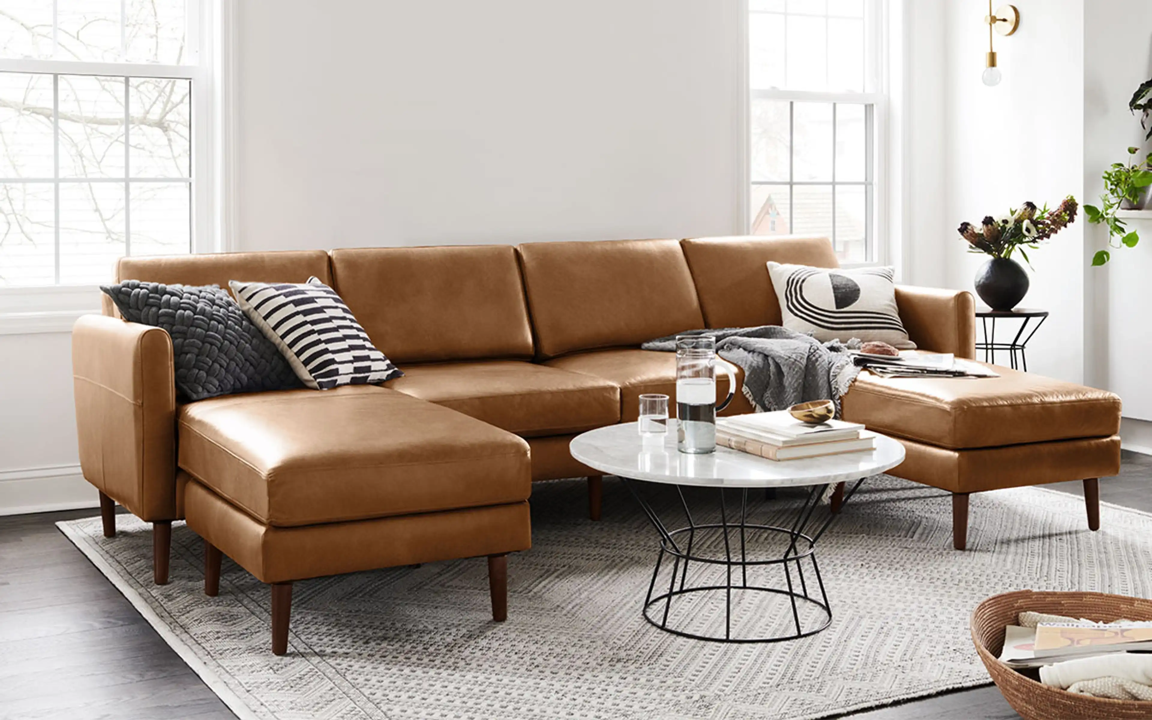 Original Nomad King Sofa with Ottoman in Chestnut Leather