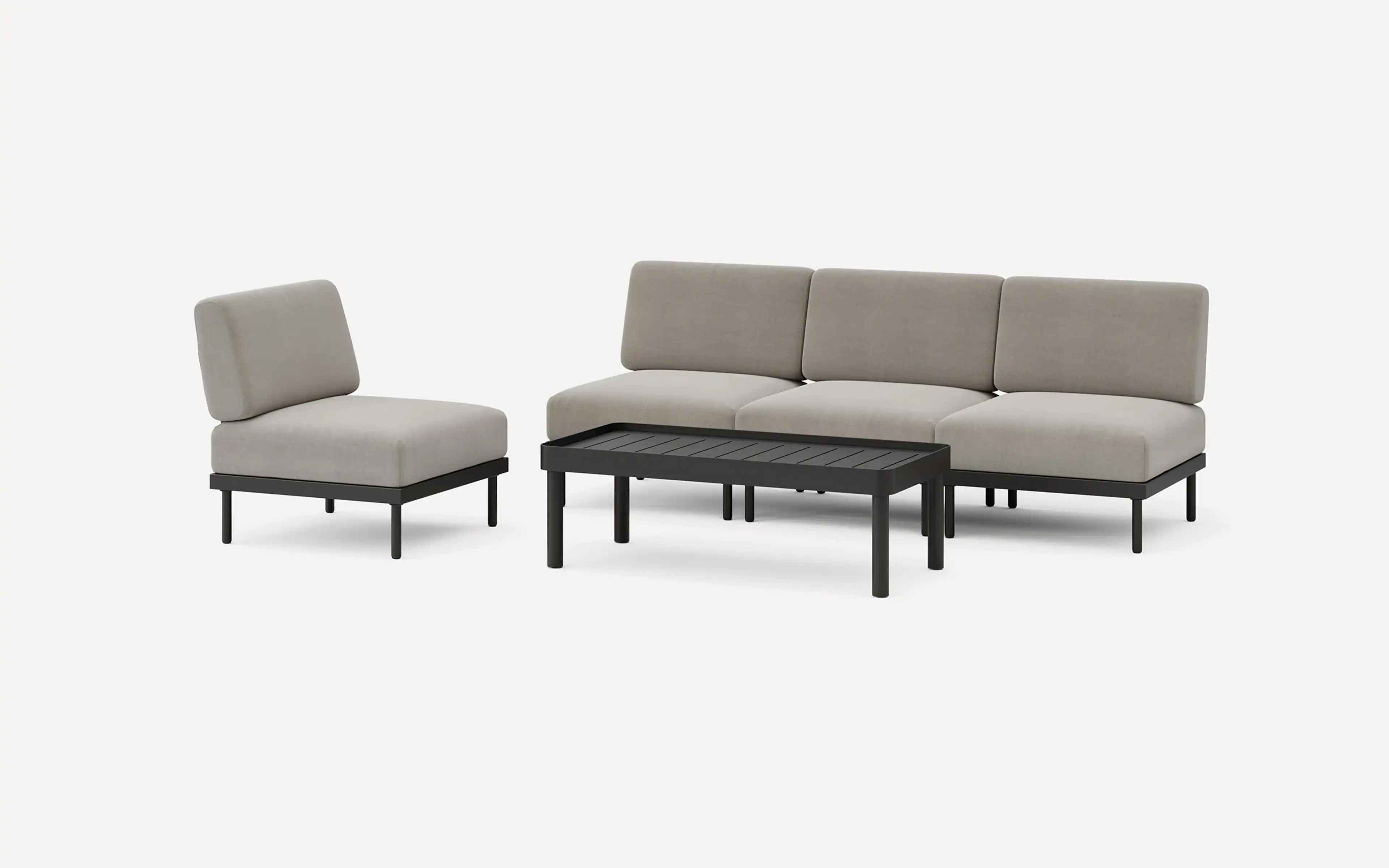 Relay Outdoor 3-Piece Armless Sofa, Chair, & Coffee Table Set