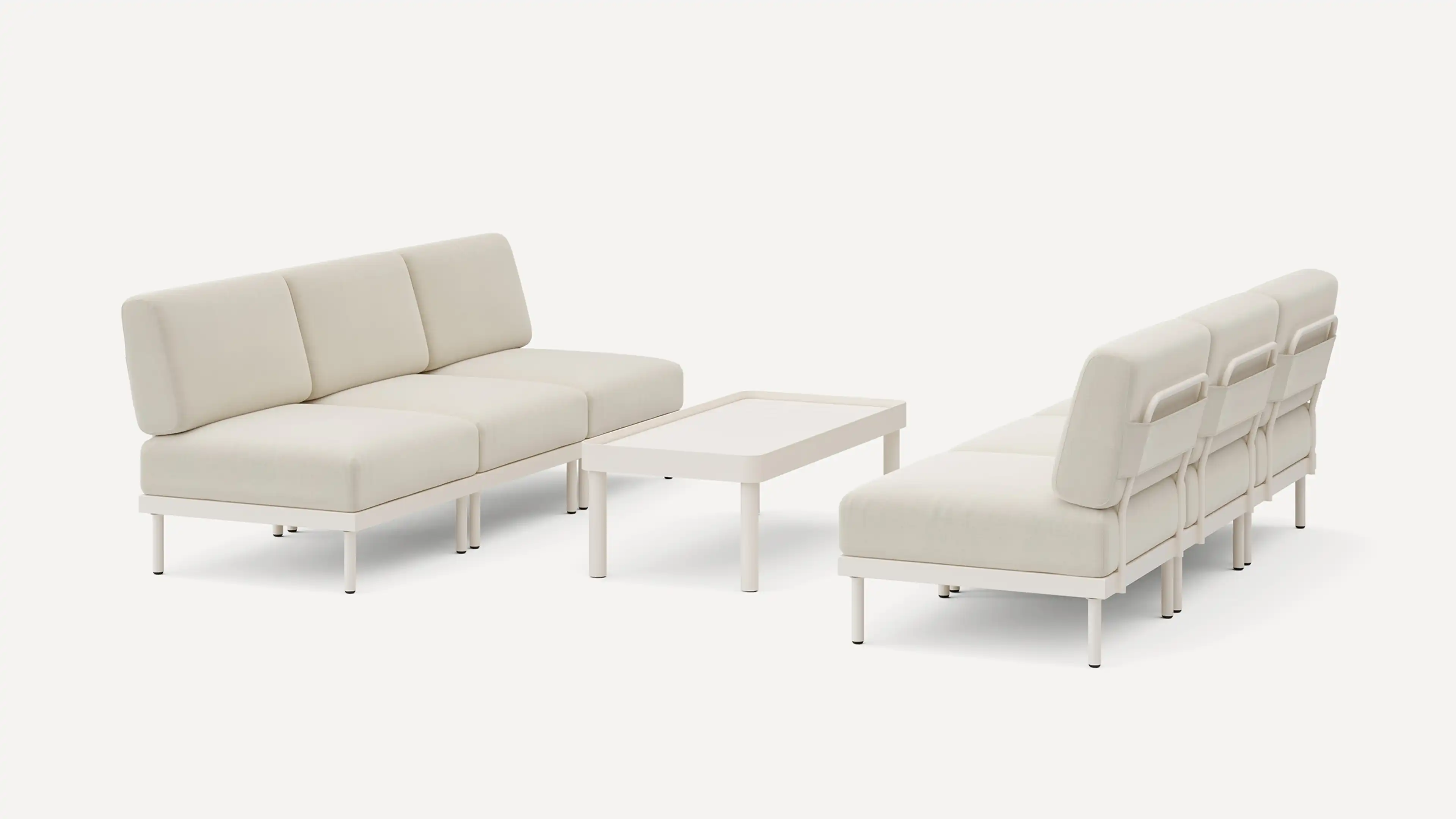 Two Relay Outdoor 3-Piece Armless Sofas & Coffee Table Set