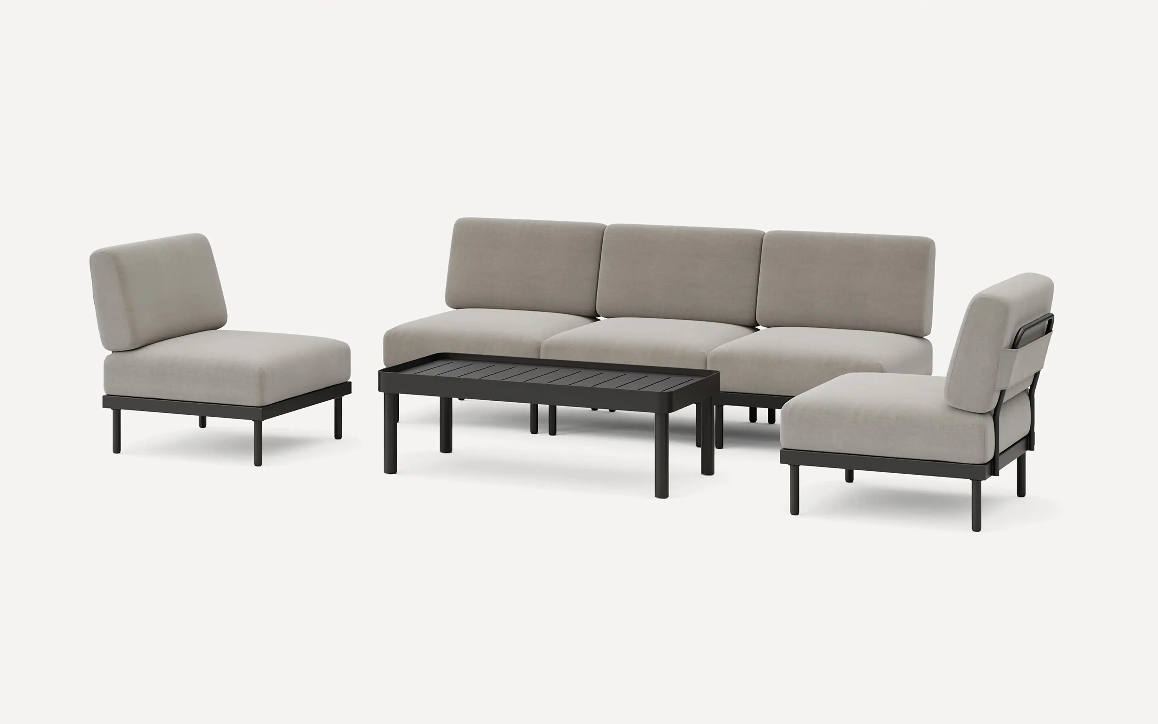 Relay Outdoor 3-Piece Armless Sofa, 2 Chairs, & Coffee Table Set