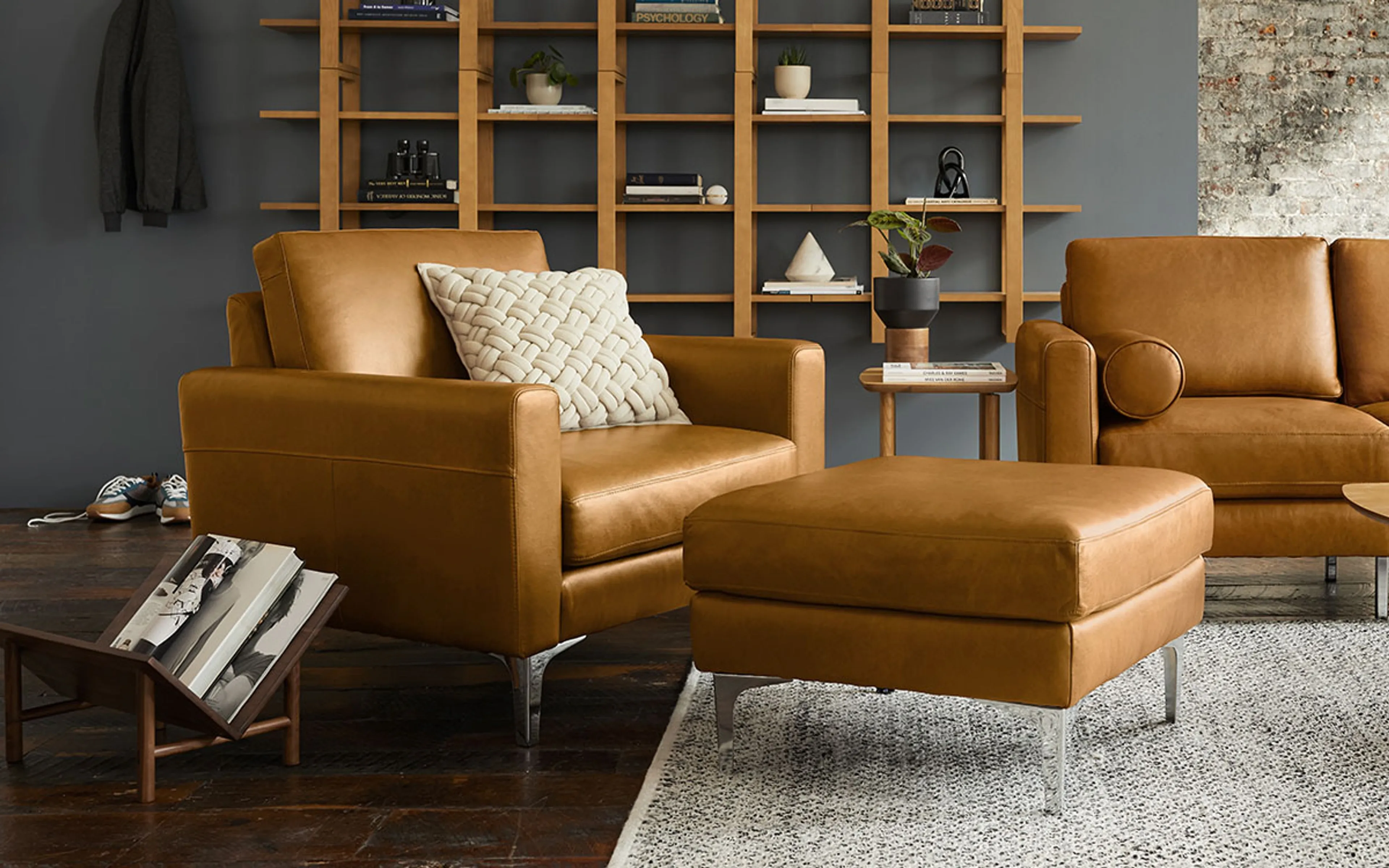 Original Nomad Armchair with Ottoman in Camel Leather