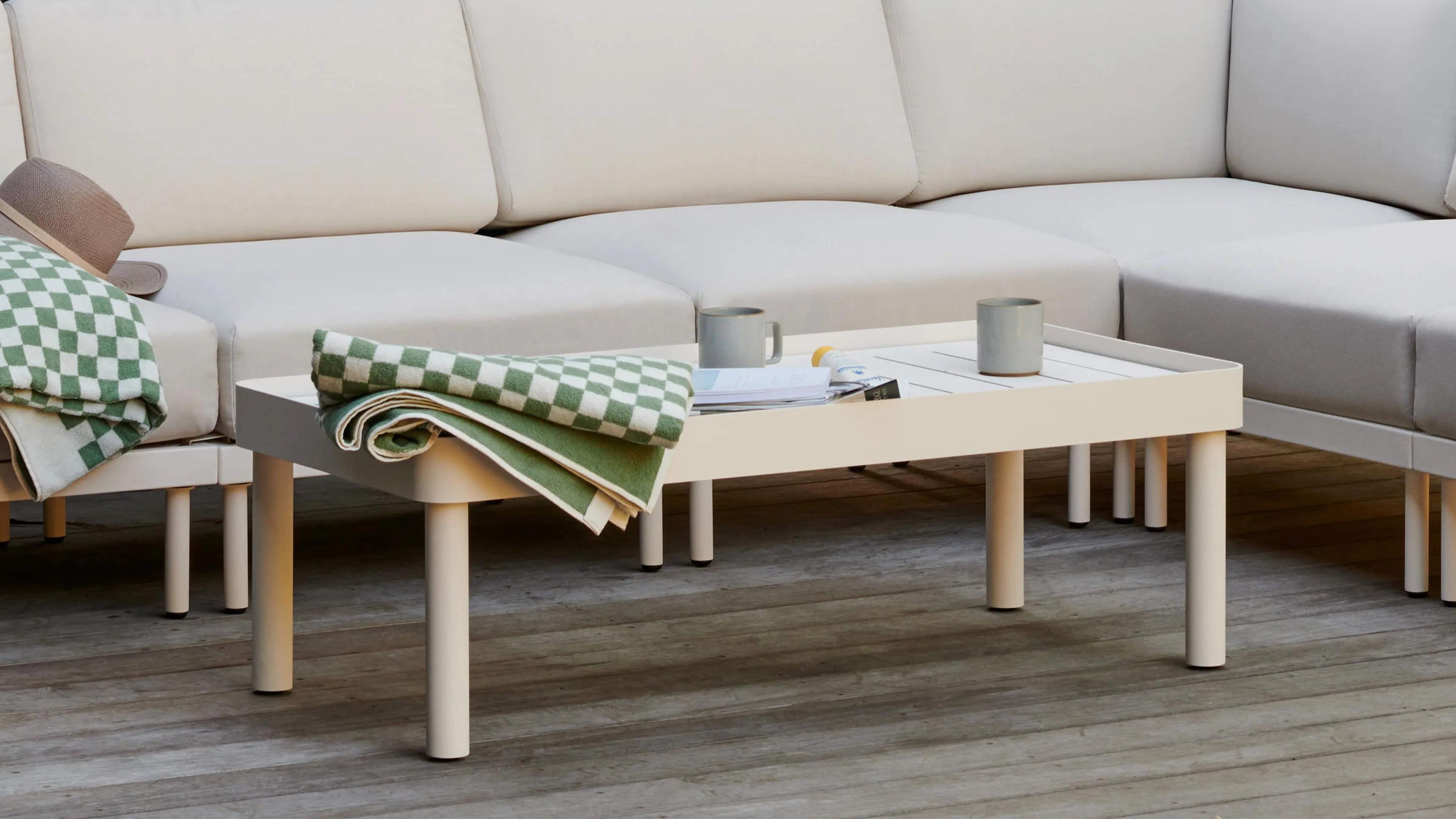 Relay Outdoor 2-Piece Armless Sofa, Chair, & Coffee Table Set