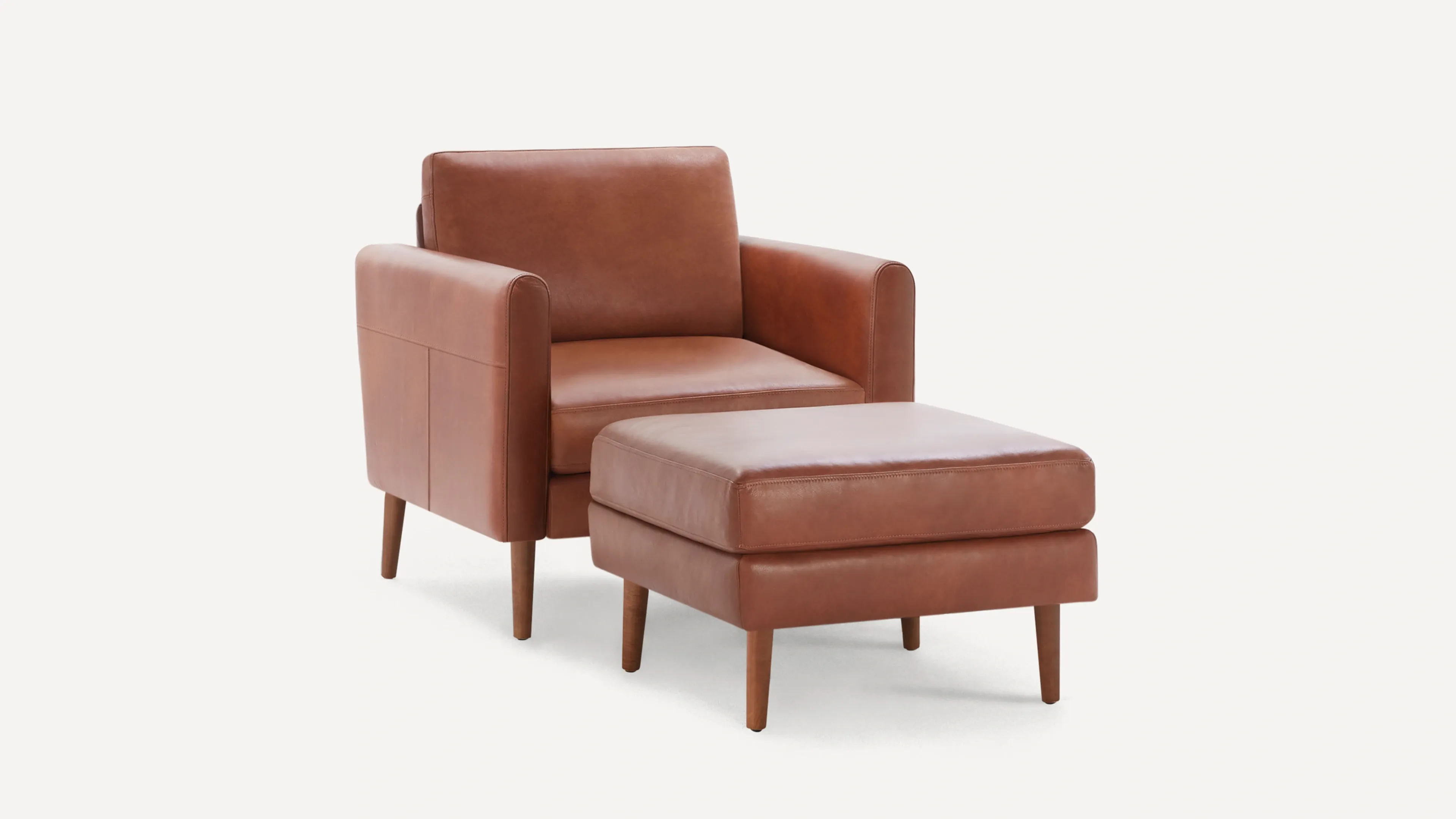 Original Armchair with Ottoman in Chestnut Leather
