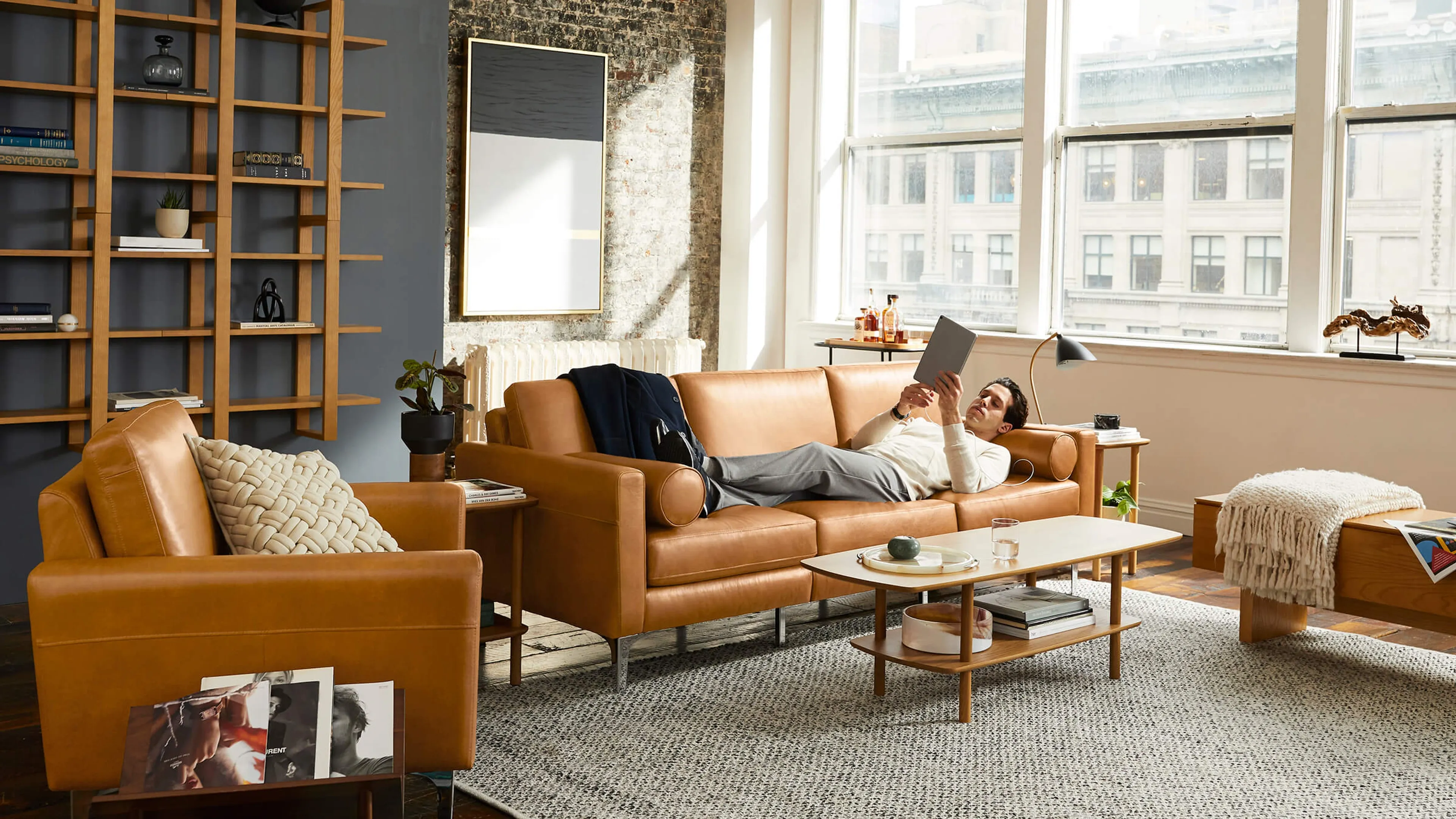 Original Nomad King Sofa with Ottoman in Chestnut Leather