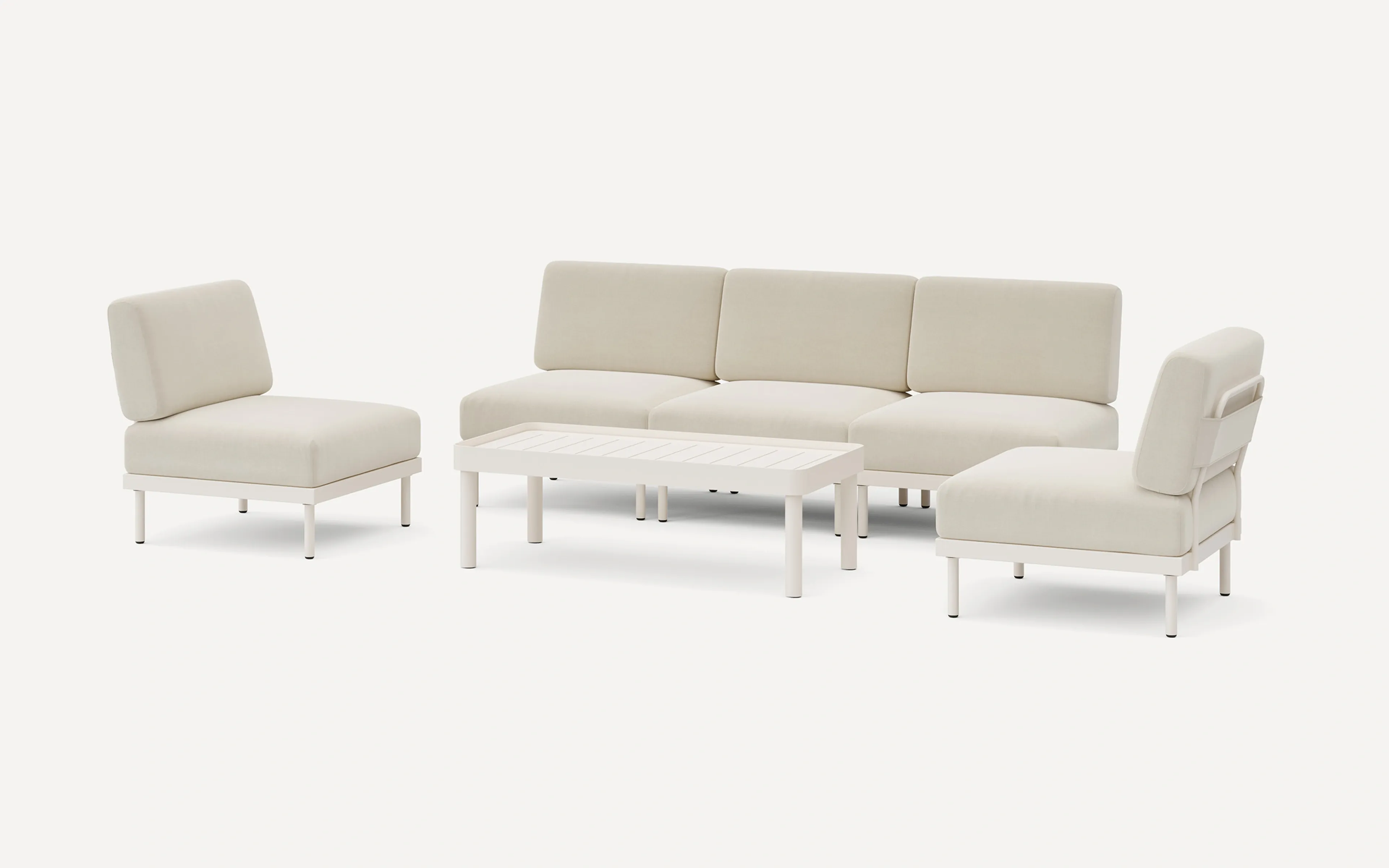 Relay Outdoor 3-Piece Armless Sofa, 2 Chairs, & Coffee Table Set