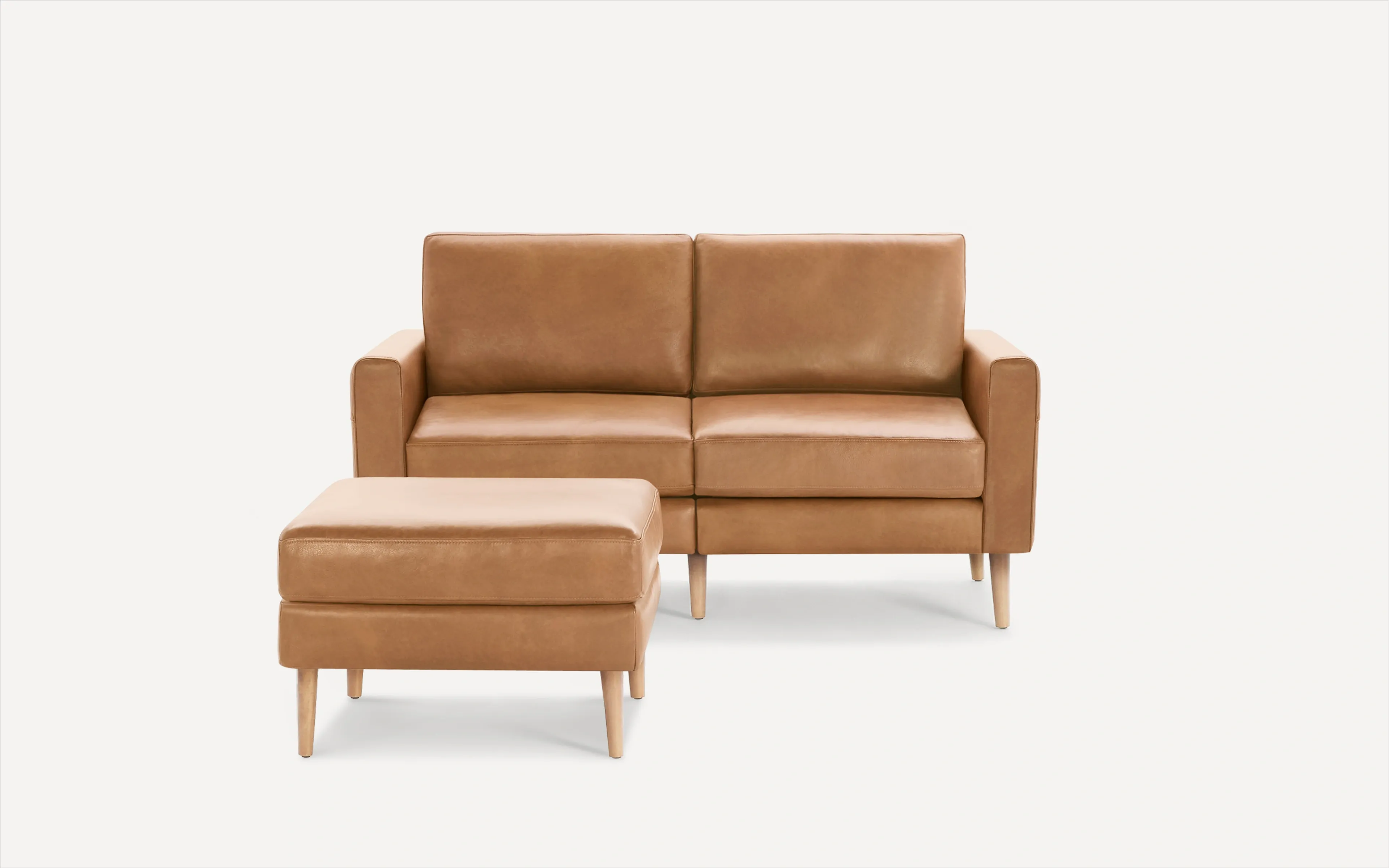 Original Nomad Loveseat with Ottoman in Camel Leather