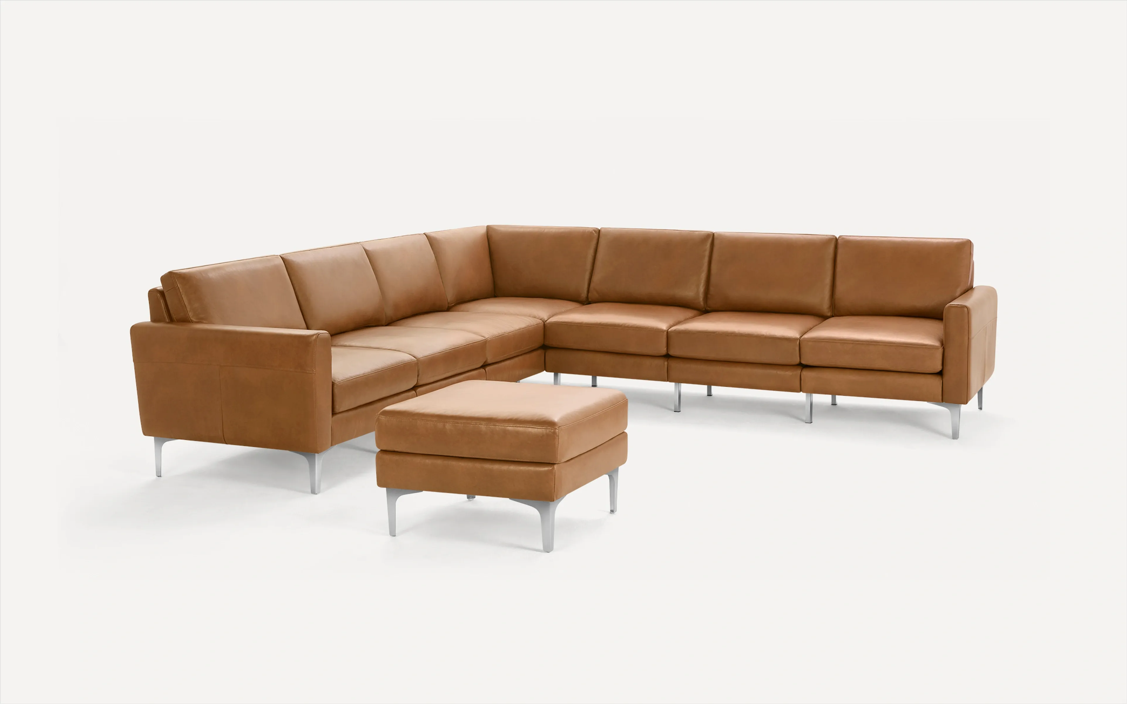 Block Nomad Leather 7-Seat Corner Sectional with Ottoman