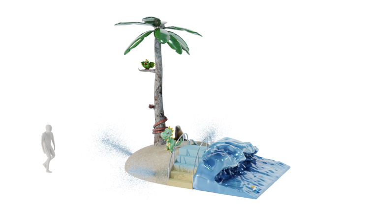 Grande île palmier vague