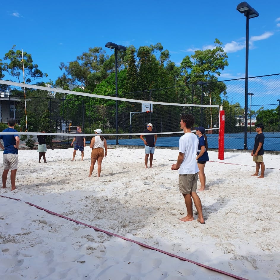 Playing volleyball